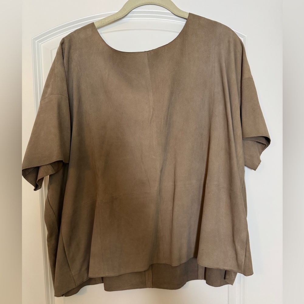 Vince Leather Suede Short Sleeve Top - Size Small